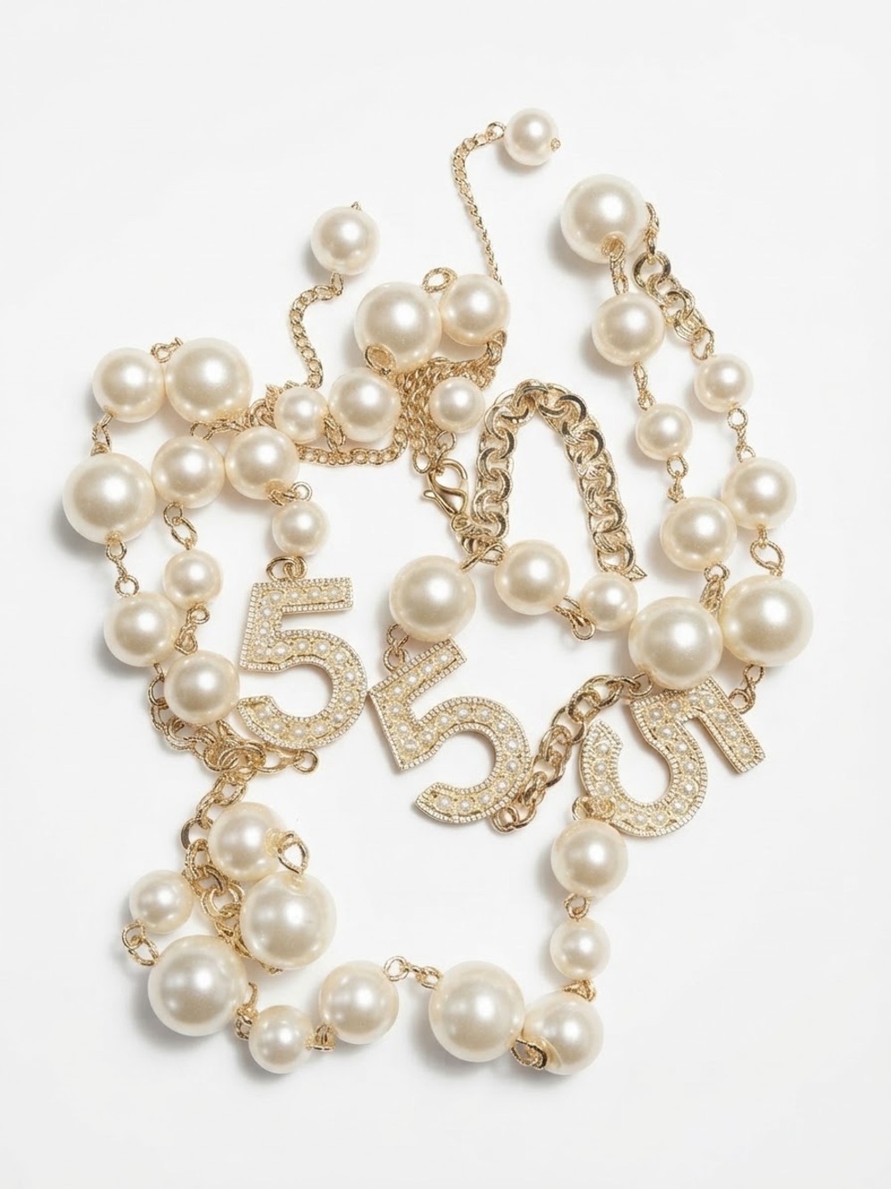 Fashion Jewelry Gold Tone Faux Pearl '5' Station Necklace